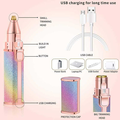 2 in 1 Electric Women's Eyebrow Trimmer and Facial Hair Remover Painless Lips Eyebrow Trimmer and Shaver